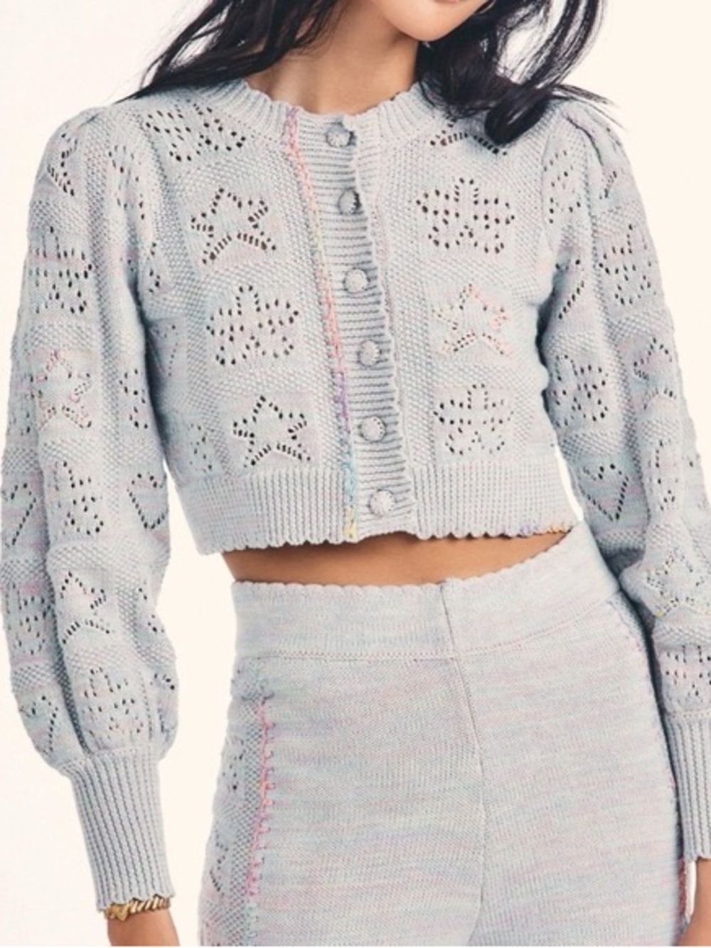 Loveshackfancy Light Pastel Rainbow Knit Cardigan Sweater XL